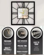 NEXTSTEP1 Square Silent Metal Wall Clock – Roman Numerals, Black 40 CM - Image 7