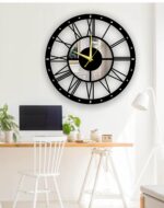 NEXTSTEP1 Large Silent Black Metal Wall Clock – Roman Numerals, 40 CM