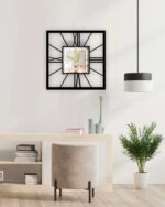 NEXTSTEP1 Square Silent Metal Wall Clock – Roman Numerals, Black 40 CM