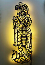 NEXTSTEP1 Krishna Metal Wall Art with LED Light – Handcrafted Black Matte Wall Hanging (24 x 10 inch) - Image 2