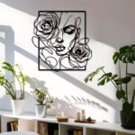NEXTSTEP1 Metal Wall Art Female Face Rose Beauty Salon Décor Line Art Wall Décor (43CM X 45CM) - Image 2