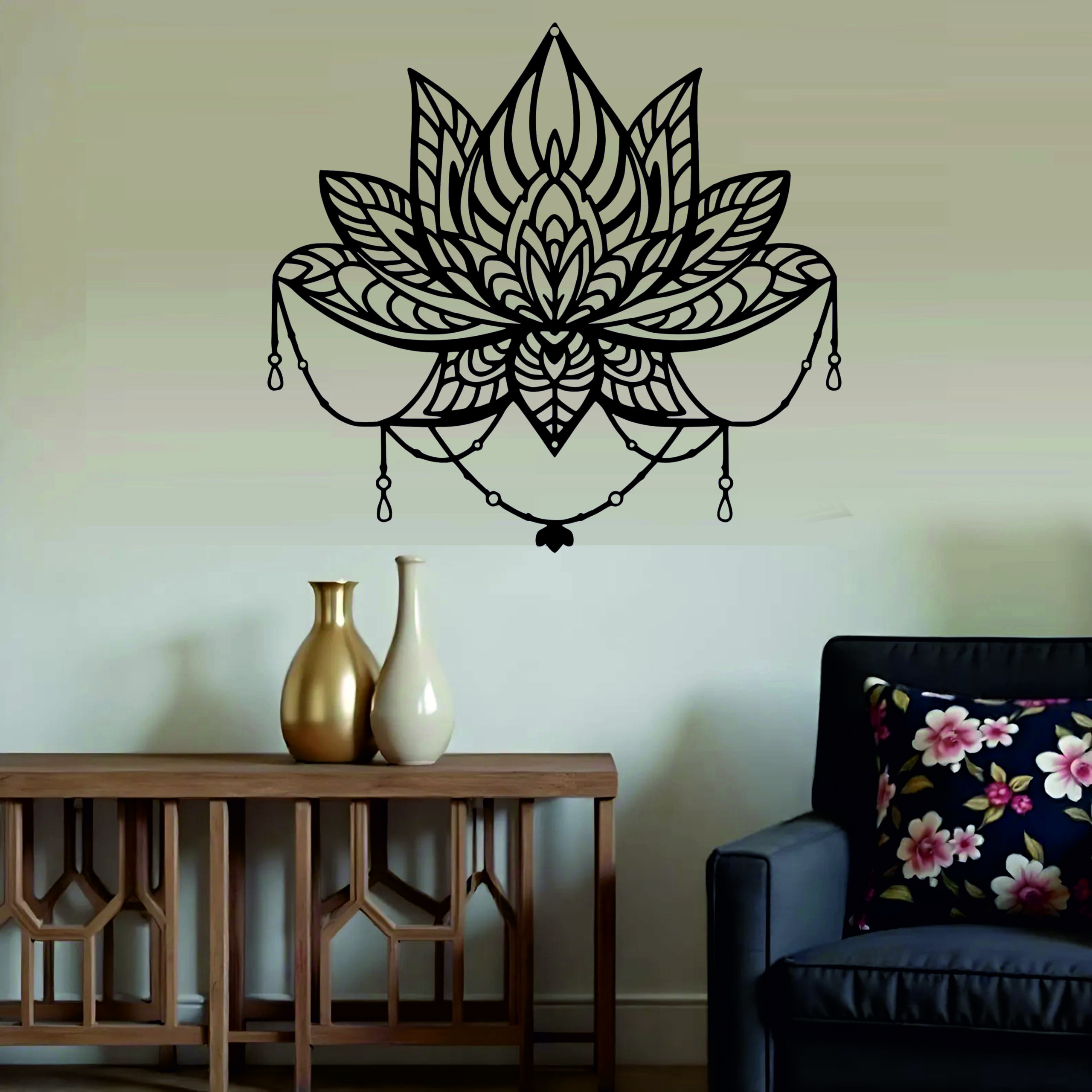 5 NEXTSTEP1 Lotus Black Flower Metal Wall Art for Home, Bedroom & Office (46cm x 41cm) - Image 1