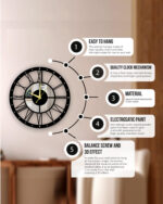 NEXTSTEP1 Large Silent Black Metal Wall Clock – Roman Numerals, 40 CM - Image 4