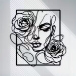 NEXTSTEP1 Metal Wall Art Female Face Rose Beauty Salon Décor Line Art Wall Décor (43CM X 45CM)