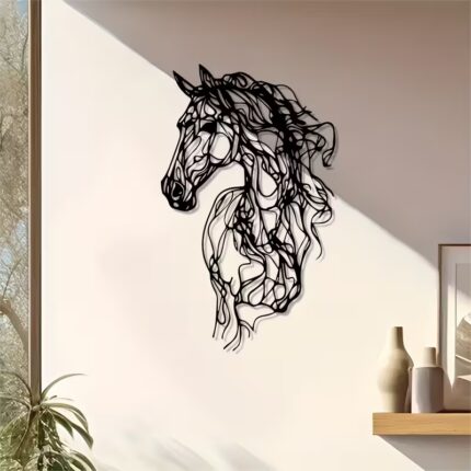 NEXTSTEP1 Abstract Metal Horse Wall Art – Modern Indoor/Outdoor Decor (50cm x 31cm)