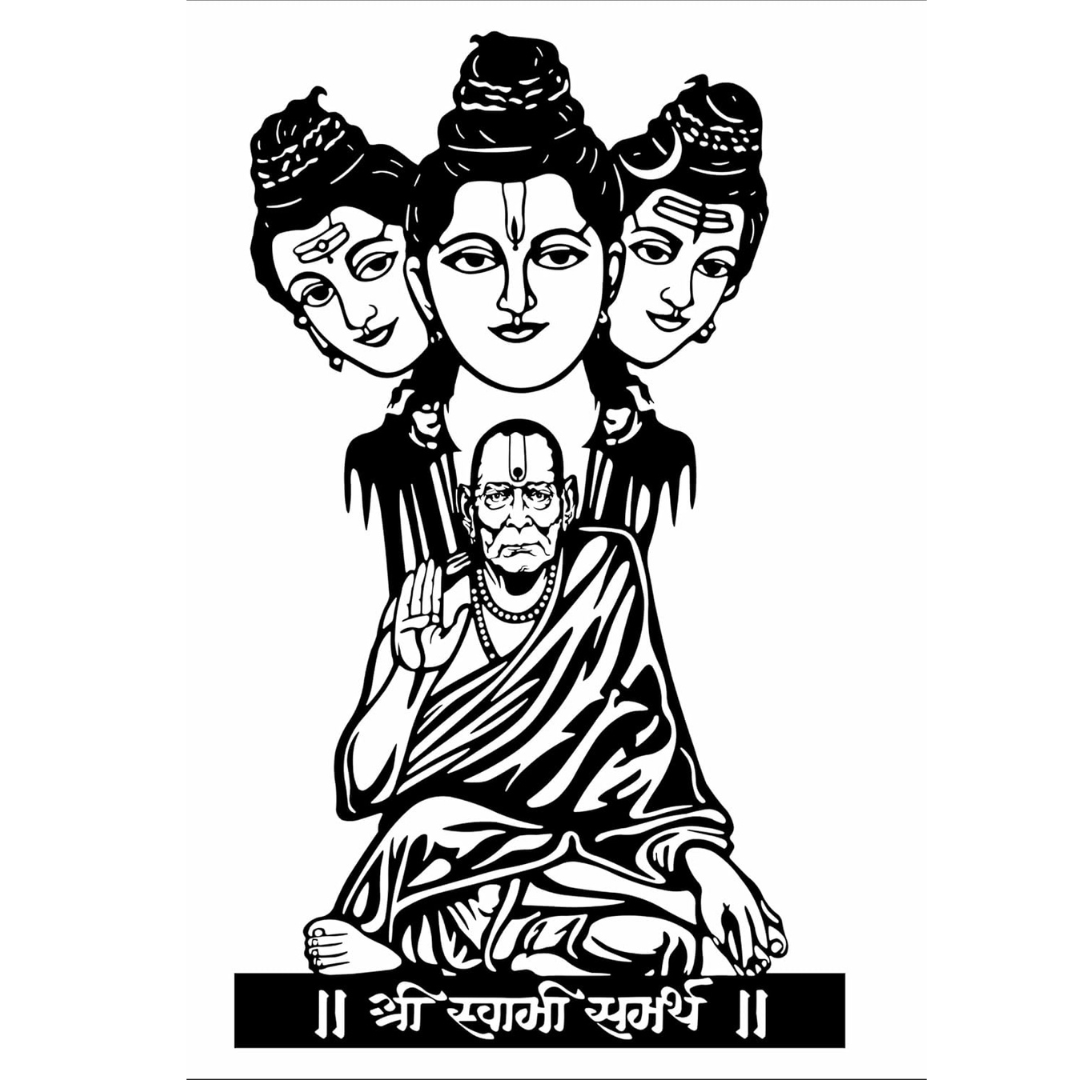 Untitled design (18) NEXTSTEP1 Shri Swami Samarth Metal Wall Art with Light Décor- 25 x 15 Inches. - Image 1