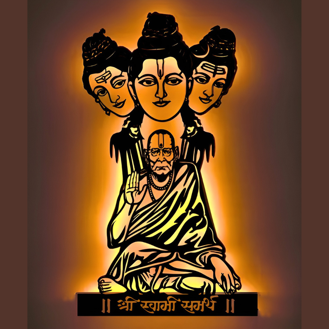 Untitled design (6) NEXTSTEP1 Shri Swami Samarth Metal Wall Art with Light Décor-25 x 15 Inches. - Image 1