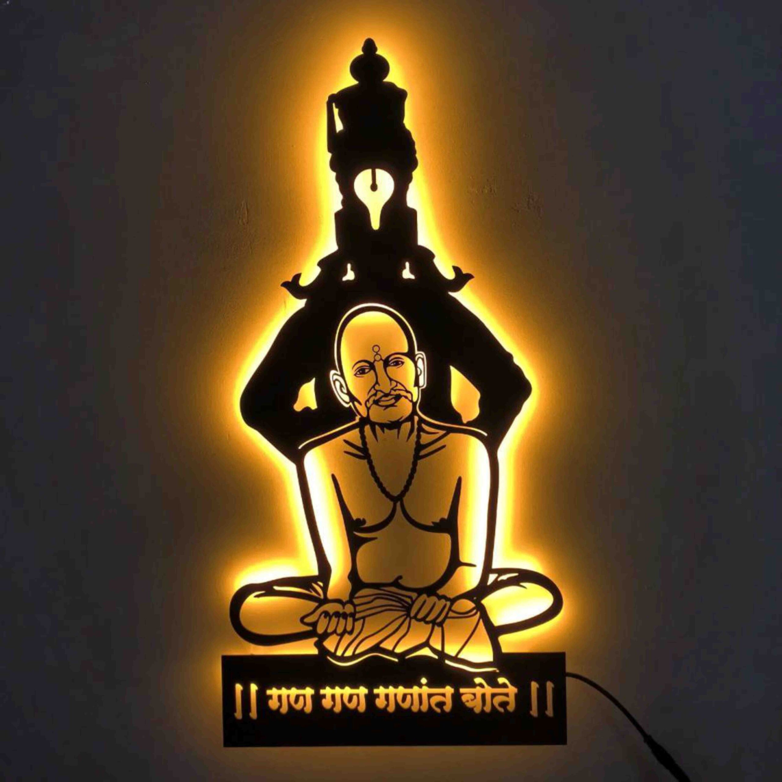 1 NEXTSTEP1 Gajanan Maharaj Metal Wall Art With Light (24 x 12 Inch) - Image 1